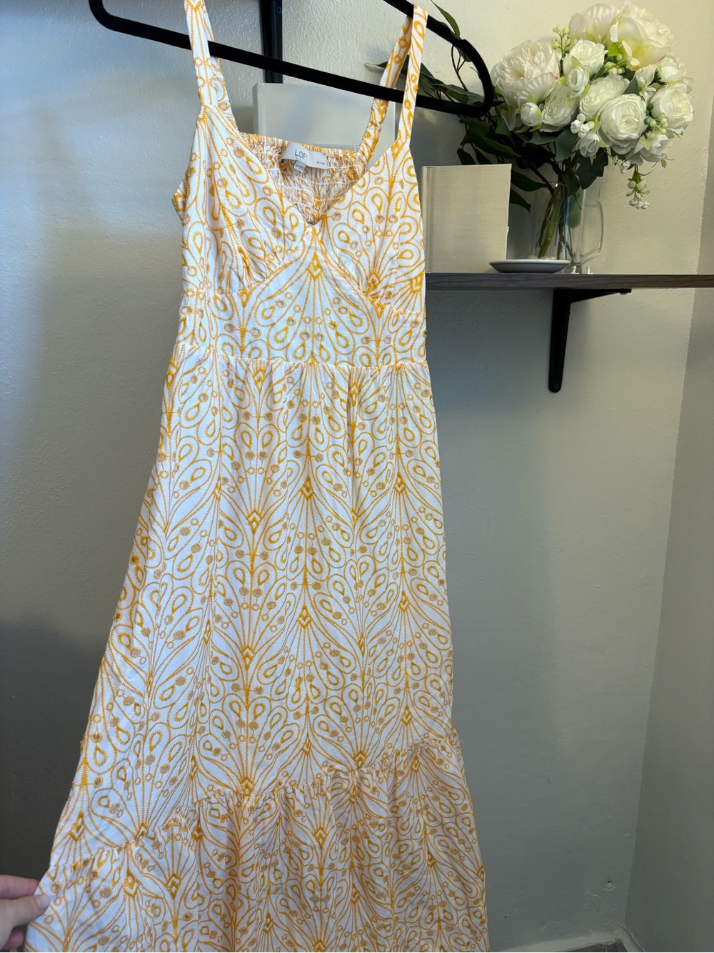 LOFT Light Orange Embroidered Swirls Sleeveless Maxi Dress Open Back 4 - Picture 7 of 12